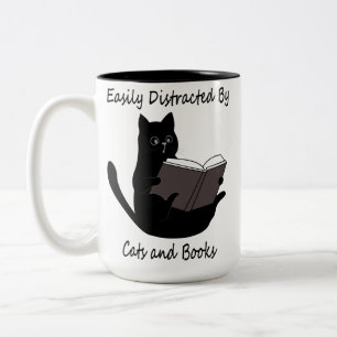 Easily Distracted By Cats And Books, Cute Cat Gift Two-Tone Coffee Mug