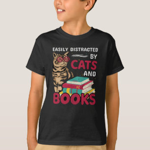 Easily Distracted By Cats And Books Cute T-Shirt