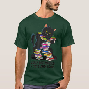 Easily Distracted by Cats and Books Dance Cat Read T-Shirt