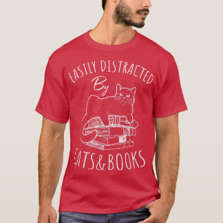Easily Distracted By Cats And Books Dark Academia T-Shirt
