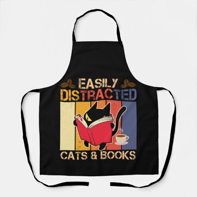 Easily Distracted by Cats And Books for Cat Lovers Apron (Front)