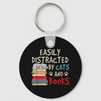 Easily Distracted by Cats and Books | Funny Cat Key Ring