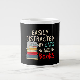 Easily Distracted by Cats and Books   Funny Cat Large Coffee Mug