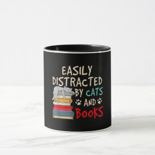 Easily Distracted by Cats and Books   Funny Cat Mug