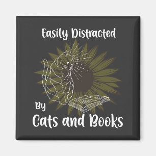 Easily Distracted by Cats and Books Magnet
