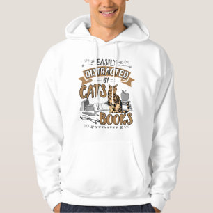 Easily Distracted by Cats and Books Men Women Cat Hoodie