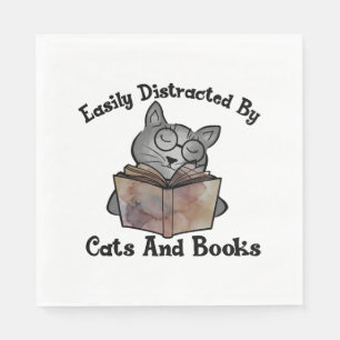 Easily distracted by cats and books napkin
