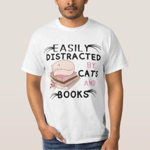easily distracted by cats and books t-shirts