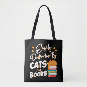 Easily Distracted by Cats and Books Tote Bag