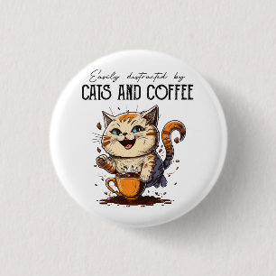 Easily Distracted By Cats And Coffee Cat Lovers Co 3 Cm Round Badge