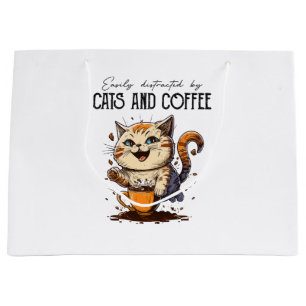 Easily Distracted By Cats And Coffee Cat Lovers Co Large Gift Bag