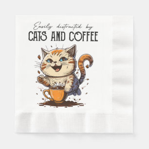 Easily Distracted By Cats And Coffee Cat Lovers Co Napkin