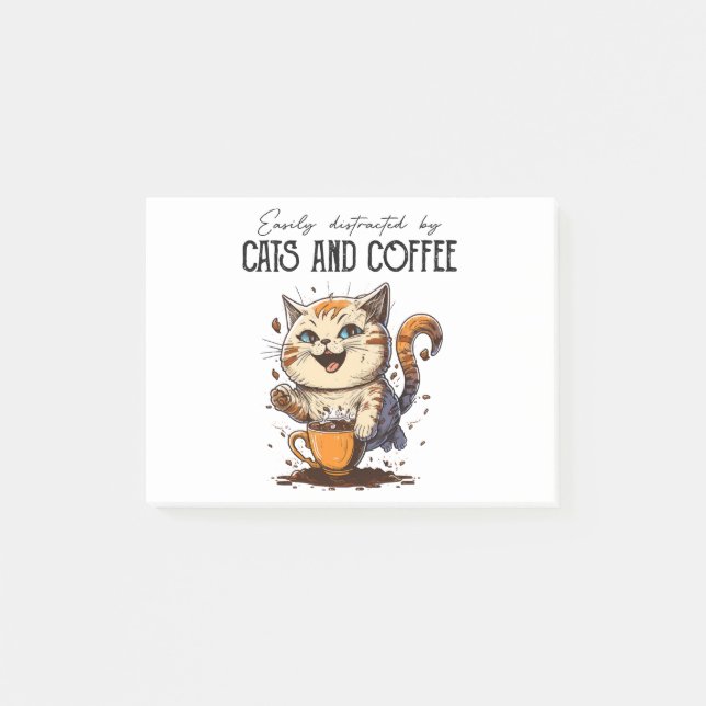 Easily Distracted By Cats And Coffee Cat Lovers Co Post-it Notes (Front)
