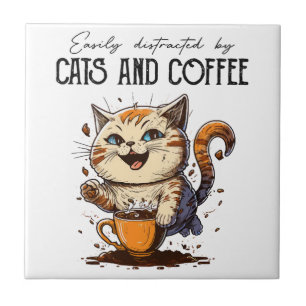 Easily Distracted By Cats And Coffee Cat Lovers Co Tile