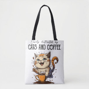 Easily Distracted By Cats And Coffee Cat Lovers Co Tote Bag