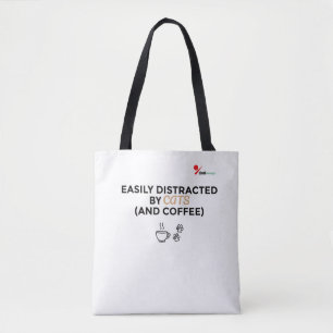 Easily Distracted by Cats (and Coffee) Funny Cat L Tote Bag