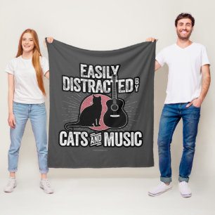 Easily Distracted by Cats and Music Fleece Blanket