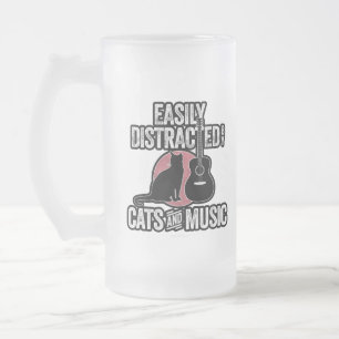 Easily Distracted by Cats and Music Frosted Glass Beer Mug