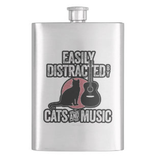 Easily Distracted by Cats and Music Hip Flask