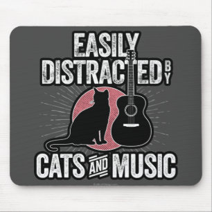 Easily Distracted by Cats and Music Mouse Mat
