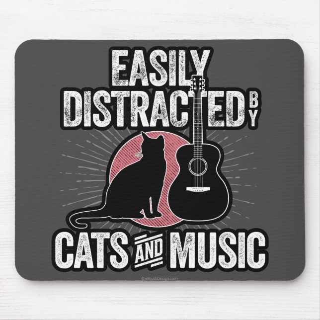 Easily Distracted by Cats and Music Mouse Mat (Front)