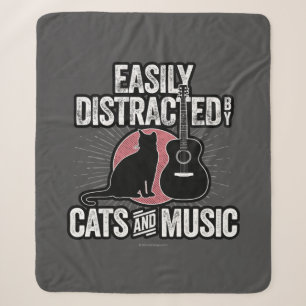 Easily Distracted by Cats and Music Sherpa Blanket