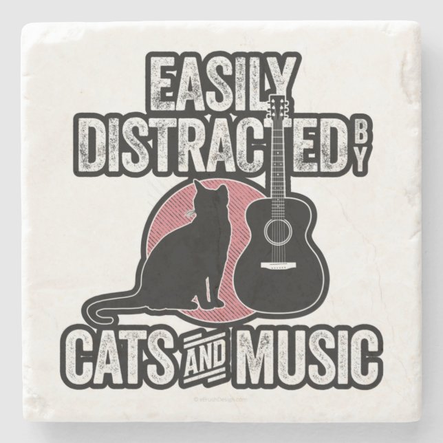 Easily Distracted by Cats and Music Stone Coaster (Front)