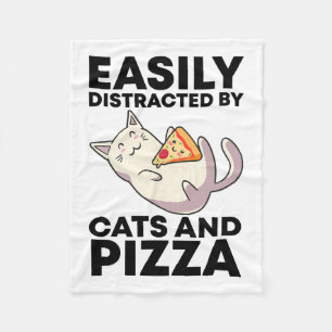 Easily Distracted By Cats And Pizza Kawaii Cat Lov Fleece Blanket
