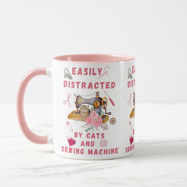  Easily Distracted By Cats And Sewing - Cat Sewing Mug (Left)