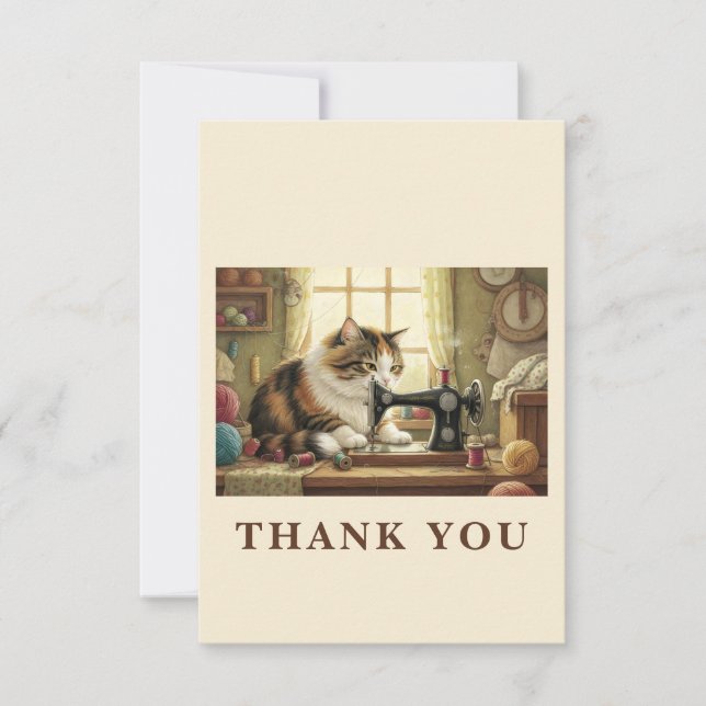 Easily Distracted By Cats And Sewing - Cat Sewing Thank You Card (Front)