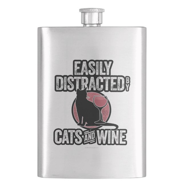 Easily Distracted by Cats and Wine Hip Flask (Front)