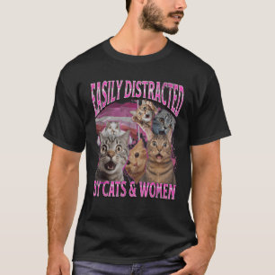 Easily Distracted By Cats And Women Funny Lesbian  T-Shirt