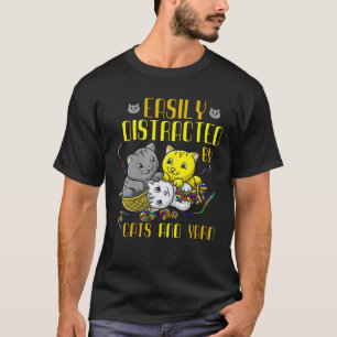 Easily Distracted By Cats And Yarn Cat Owner Croch T-Shirt