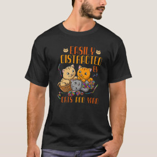 Easily Distracted By Cats And Yarn Crochet Cat Whi T-Shirt