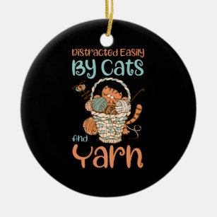 Easily Distracted By Cats And Yarn Knitting Yarn Ceramic Tree Decoration