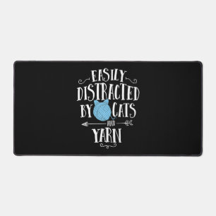 Easily Distracted By Cats And Yarn Knitting Yarn Desk Mat