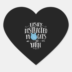 Easily Distracted By Cats And Yarn Knitting Yarn Heart Sticker