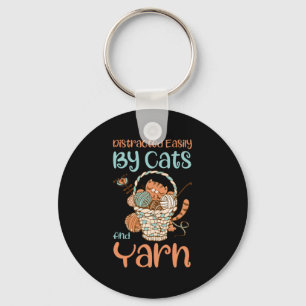 Easily Distracted By Cats And Yarn Knitting Yarn Key Ring