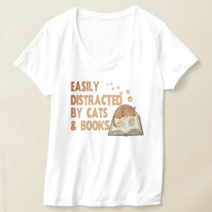 Easily distracted by cats & Books Funny Cat Meme T-Shirt