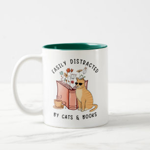 Easily Distracted By Cats & Books Two-Tone Coffee Mug