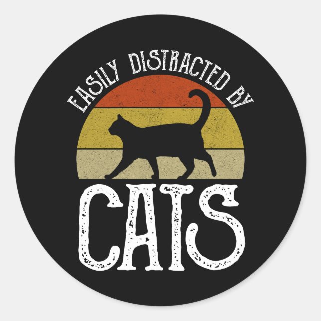 Easily Distracted By Cats Classic Round Sticker (Front)