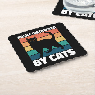 Easily Distracted By Cats Cute Kitten Cat Owner Paper Coaster