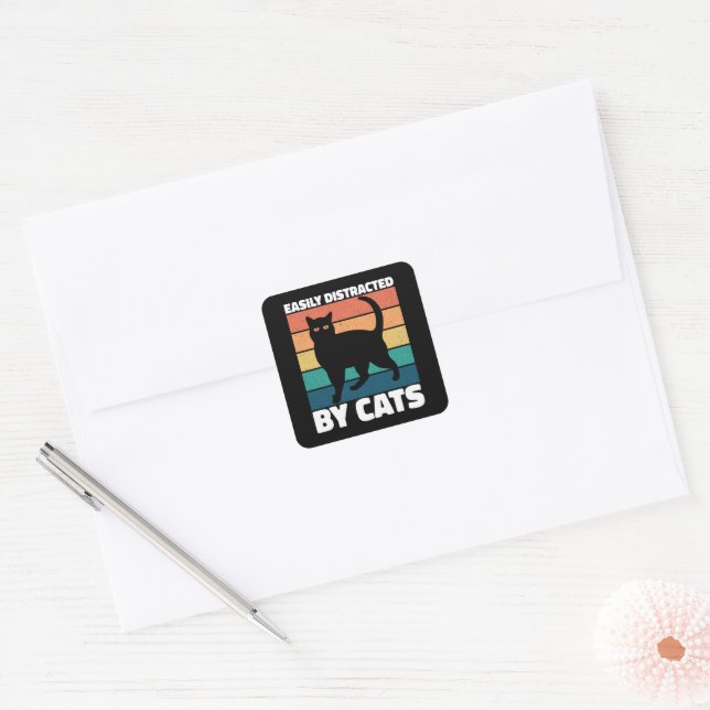 Easily Distracted By Cats Cute Kitten Cat Owner  Square Sticker (Envelope)