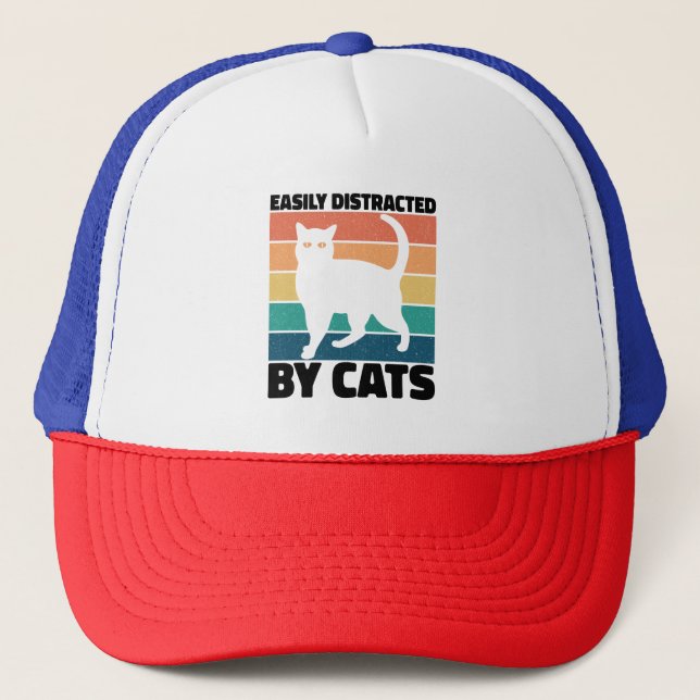 Easily Distracted By Cats kitty kawaii Funny Cat Trucker Hat (Front)