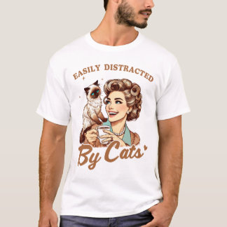 Easily Distracted By Cats Retro Vintage Woman T-Shirt
