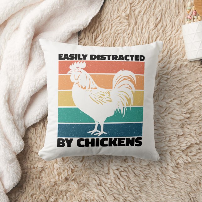 Easily Distracted By Chickens Cool Rooster Lovers Cushion (Blanket)