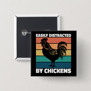 Easily Distracted By Chickens Farming Lovers Funny 15 Cm Square Badge