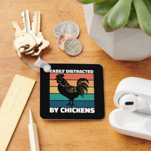 Easily Distracted By Chickens Farming Lovers Funny Key Ring