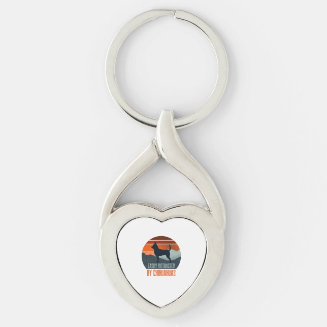 Easily Distracted By Chihuahuas Dog Walking Key Ring (Front)