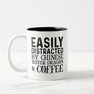 Easily Distracted By Chinese Water Dragon And Coff Two-Tone Coffee Mug